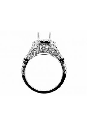 Round Halo One Extending to Three Row Split Milgrain Design Shank Engagement Ring Semi Mount