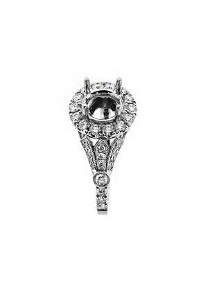 Round Halo One Extending to Three Row Split Milgrain Design Shank Engagement Ring Semi Mount