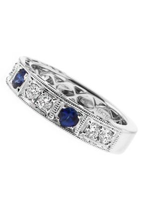 Sapphire and Diamond Vintage Style Ladies Ring in 18kt White Gold