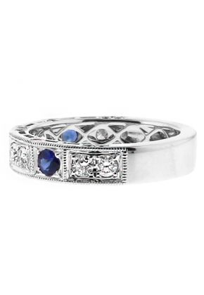 Sapphire and Diamond Vintage Style Ladies Ring in 18kt White Gold