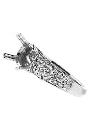 Vintage Detailed Diamond Engagement Ring Semi Mount in 18kt White Gold