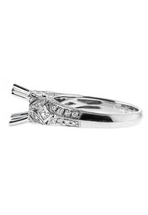 Vintage Detailed Diamond Engagement Ring Semi Mount in 18kt White Gold