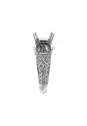 Vintage Detailed Diamond Engagement Ring Semi Mount in 18kt White Gold