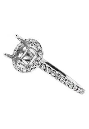 Round Diamond Halo Engagement Ring Semi Mount in 18kt White Gold
