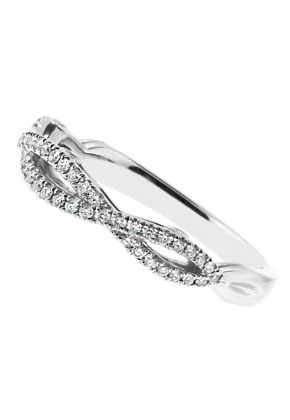 Two Row Twist with 3 Bezeled Diamonds on Side Profile, Diamond Ring in 18kt White Gold