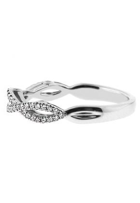 Two Row Twist with 3 Bezeled Diamonds on Side Profile, Diamond Ring in 18kt White Gold