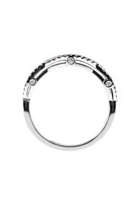 Two Row Twist with 3 Bezeled Diamonds on Side Profile, Diamond Ring in 18kt White Gold