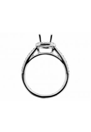 Round Halo Single Row Diamond Shank Engagement Ring Semi Mount in 18kt White Gld