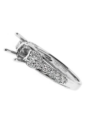 3 Stone Look, Scallop Side Design, Engagement Ring Semi Mount in 18kt White Gold