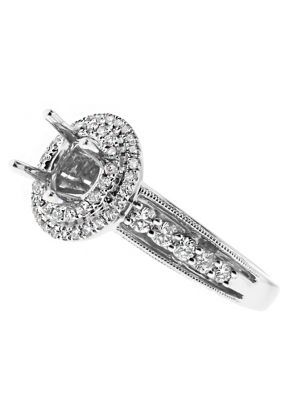Double Round Halo, 3 Sides Full Of Diamonds, Engagement Ring Semi Mount