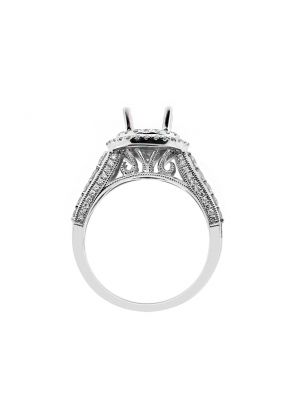 Double Round Halo, 3 Sides Full Of Diamonds, Engagement Ring Semi Mount