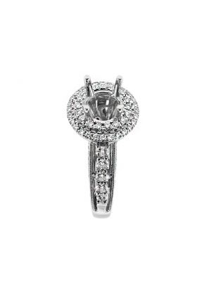 Double Round Halo, 3 Sides Full Of Diamonds, Engagement Ring Semi Mount