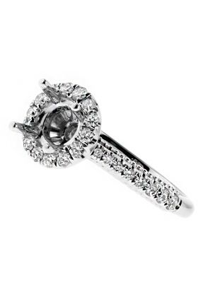 Round Diamond Halo, Ball Beading Design Sides, Engagement Ring Semi Mount in 18kt White Gold