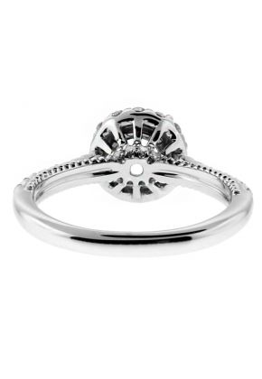 Round Diamond Halo, Ball Beading Design Sides, Engagement Ring Semi Mount in 18kt White Gold