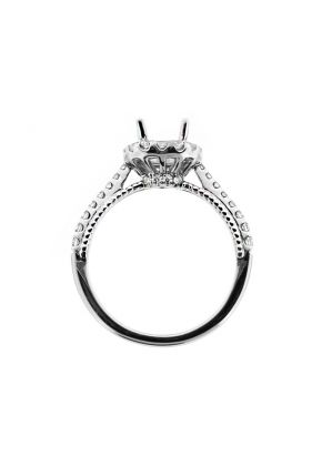 Round Diamond Halo, Ball Beading Design Sides, Engagement Ring Semi Mount in 18kt White Gold