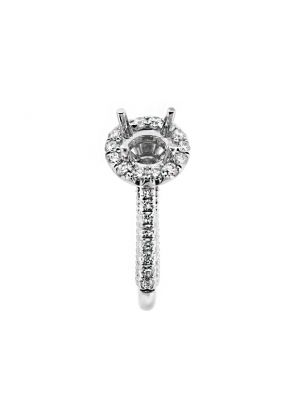 Round Diamond Halo, Ball Beading Design Sides, Engagement Ring Semi Mount in 18kt White Gold