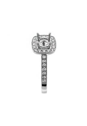 Picture Frame Halo, Milgrain Detail, Diamond Engagement Ring Semi Mount in 18kt White Gold