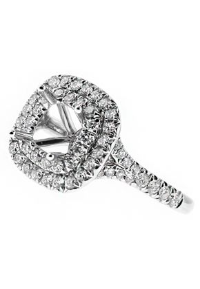 Double Cushion Halo, Single to Double Row Diamond Shank Engagement Ring Semi Mount