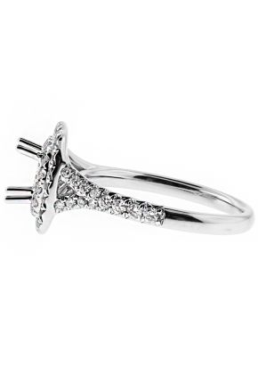Double Cushion Halo, Single to Double Row Diamond Shank Engagement Ring Semi Mount