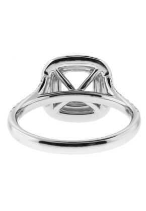 Double Cushion Halo, Single to Double Row Diamond Shank Engagement Ring Semi Mount