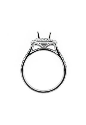 Double Cushion Halo, Single to Double Row Diamond Shank Engagement Ring Semi Mount