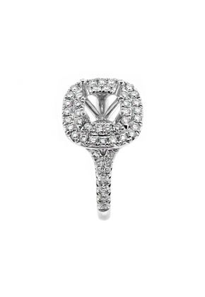 Double Cushion Halo, Single to Double Row Diamond Shank Engagement Ring Semi Mount