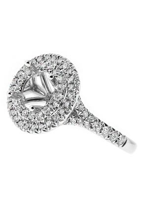 Double Round Halo, Single to Double Row Diamond Shank Engagement Ring Semi Mount