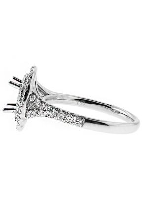 Double Round Halo, Single to Double Row Diamond Shank Engagement Ring Semi Mount