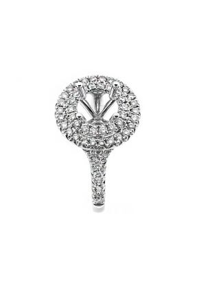 Double Round Halo, Single to Double Row Diamond Shank Engagement Ring Semi Mount