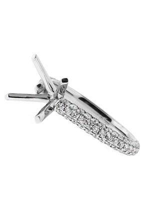 2.8mm Wide Rounded Pave Shank Diamond Engagement Ring Semi Mount in 18kt White Gold