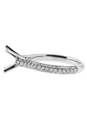 2.8mm Wide Rounded Pave Shank Diamond Engagement Ring Semi Mount in 18kt White Gold