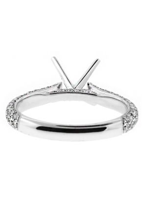 2.8mm Wide Rounded Pave Shank Diamond Engagement Ring Semi Mount in 18kt White Gold