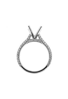 2.8mm Wide Rounded Pave Shank Diamond Engagement Ring Semi Mount in 18kt White Gold
