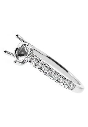 2.4mm Wide Rounded Pave Shank Diamond Engagement Ring Semi Mount in 18kt White Gold