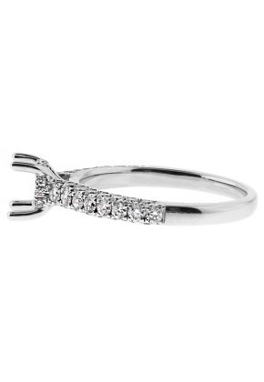 2.4mm Wide Rounded Pave Shank Diamond Engagement Ring Semi Mount in 18kt White Gold