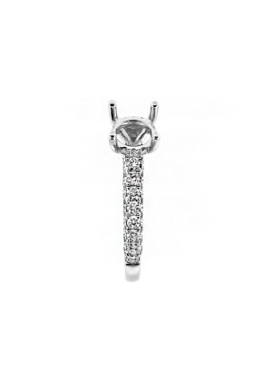 2.4mm Wide Rounded Pave Shank Diamond Engagement Ring Semi Mount in 18kt White Gold
