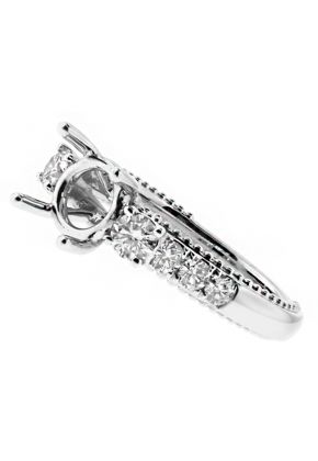 3 Stone Look, Ball Beading Side Design, Engagement Ring Semi Mount in 18kt White Gold