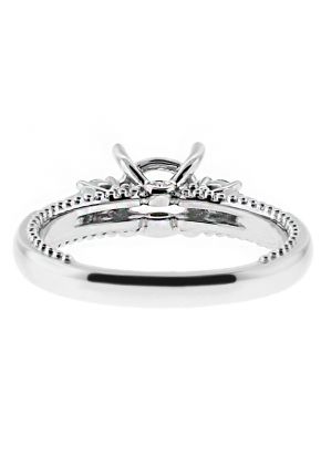 3 Stone Look, Ball Beading Side Design, Engagement Ring Semi Mount in 18kt White Gold