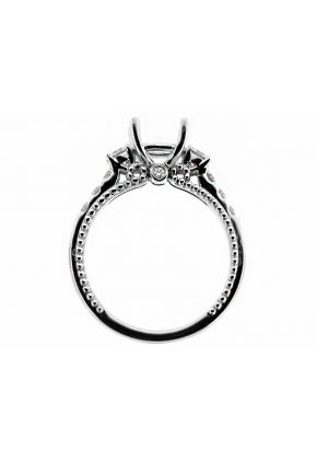 3 Stone Look, Ball Beading Side Design, Engagement Ring Semi Mount in 18kt White Gold