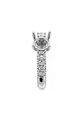 3 Stone Look, Ball Beading Side Design, Engagement Ring Semi Mount in 18kt White Gold