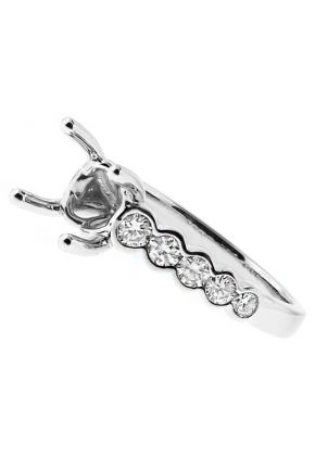 Single Row of Round Diamonds Set in Bezel, Engagement Ring Semi Mount in 18kt White Gold