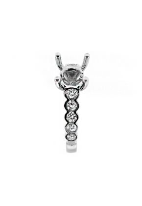 Single Row of Round Diamonds Set in Bezel, Engagement Ring Semi Mount in 18kt White Gold