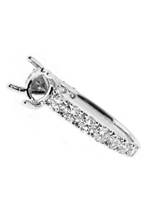 Row of Graduating Diamond Shank, Diamonds under Crown, Engagement Ring Semi Mount in 18kt White Gold