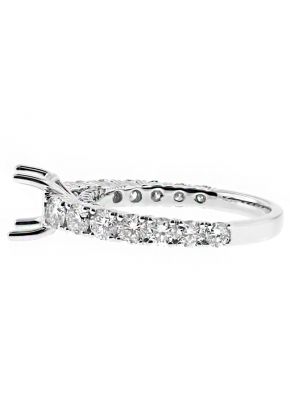 Row of Graduating Diamond Shank, Diamonds under Crown, Engagement Ring Semi Mount in 18kt White Gold