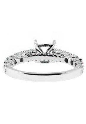 Row of Graduating Diamond Shank, Diamonds under Crown, Engagement Ring Semi Mount in 18kt White Gold
