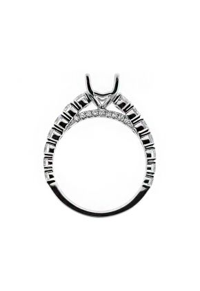 Row of Graduating Diamond Shank, Diamonds under Crown, Engagement Ring Semi Mount in 18kt White Gold