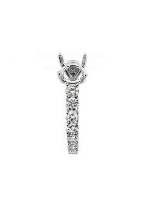 Row of Graduating Diamond Shank, Diamonds under Crown, Engagement Ring Semi Mount in 18kt White Gold