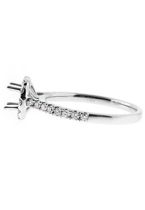 Round Halo, Thin Diamond Shank Engagement RIng Semi Mount in 18kt White Gold