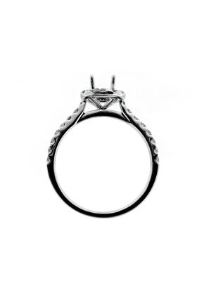 Round Halo, Thin Diamond Shank Engagement RIng Semi Mount in 18kt White Gold