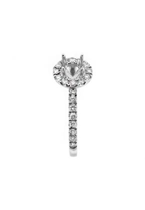 Round Halo, Thin Diamond Shank Engagement RIng Semi Mount in 18kt White Gold